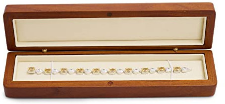 Oirlv Vintage Nussbaumholz Lange Kette Box Halskettebox Schmuckkästchen für Geburtstag,Verlobungs,Jahrestag,Valentinstag Geschenkbox(Cremeweiß)