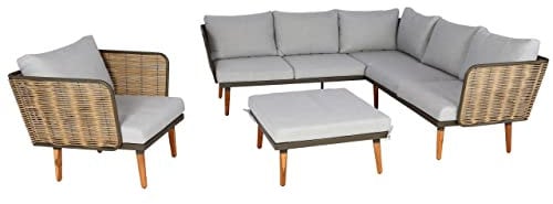 Mendler Gartengarnitur HWC-L31, Garnitur Lounge-Set Sofa Outdoor, Spun Poly Metall Poly-Rattan MVG-Zertifiziert - hellgrau