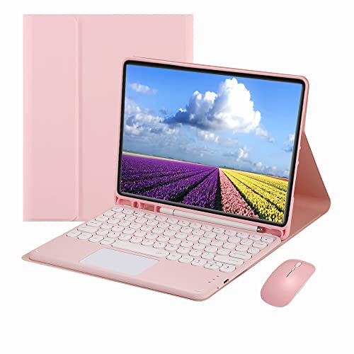 CLALOC Etui Clavier 12,4 Pouces pour Samsung Galaxy Tab s8 Plus / s8 + / S7 Fe / S7 + / S7 Plus Clavier Bluetooth magnétique Amovible avec trackpad et Porte - Stylo intégré,Rose,S7FE