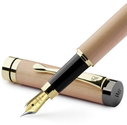 Wordsworth & Black Fountain Pen Set, Luxury Bamboo Wood - Extra Fine Nib, Gift Case; Includes 6 Ink Cartridges, Ink Refill Converter -Journaling, Calligraphy; Drawing, Smooth Writing [Maple Wood]