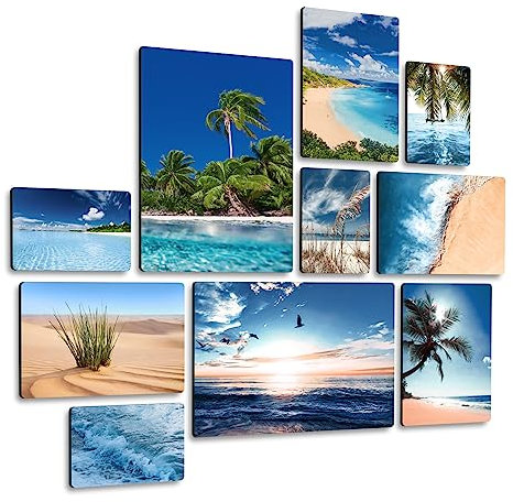 Giallobus - Ensemble de 10 peintures Multi-Panneaux - Collection mer Naturelle - Bois MDF - | 2 x 42x29,7cm | 4 x 29,7x21cm | 4 x 21x14,85cm | - Prêt à accrocher - Tableaux d'intérieur