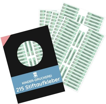 215 Stück personalisierte Stiftaufkleber Stiftetiketten 40x6 mm - Namensaufkleber mini/sehr klein - Aufkleber für Stifte, Buntstifte, Füller/Wasserfest/Kratzfest (Grün, Set 215 Stück)