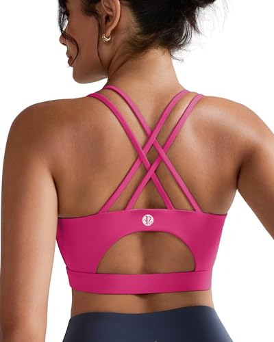 Running Girl Soutien-Gorge de Sport pour Femme, Soutien-Gorge de Sport rembourré Sexy croisé dans Le Dos, Soutien-Gorge d'entraînement Long à Fort Impact, Rose Vif, Taille M