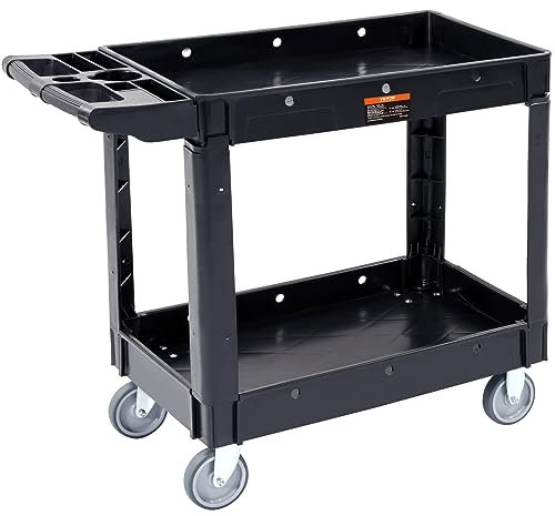 VEVOR Carrello di Servizio 102 x 44,9 x 84,9cm Carrello a Mano Multiuso 2 Ripiani Capacità Totale max. 249 kg, Carrello a Portata Ruote Girevoli 360°, Carrello Portaoggetti da Garage Giardino, Nero