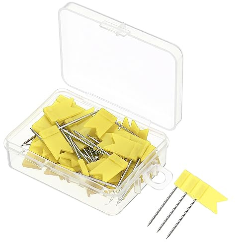 PATIKIL 50 Stück Stecknadeln mit Kopf Groß, 25mm Nähnadeln Pins mit Flach Schaltfläche Kopf für Nähen Schmuck Basteln Dekoration, Gelb