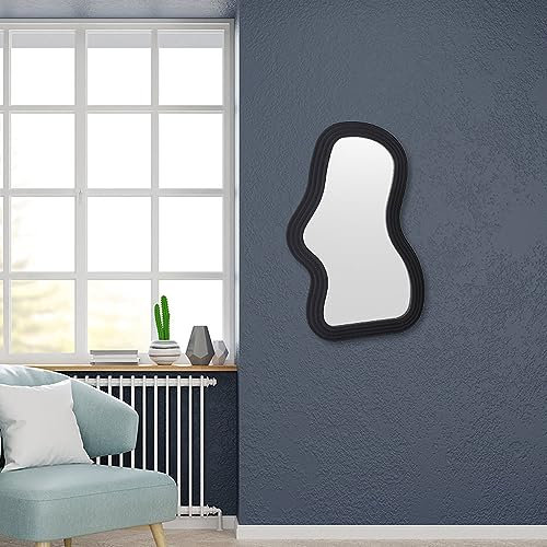 Hosoncovy Unregelmäßiger Rahmen Wand Hängender Spiegel - Dekorativer Make-up Eitelkeitsspiegel - Wand Dekoration für Badezimmer, Wohnzimmer, Schlafzimmer (Schwarz)