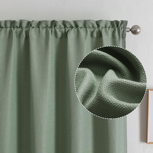 Chyhomenyc Tende verde salvia, lunghezza 114 cm, 2 pannelli, in finto lino, semitrasparenti, filtranti la luce, morbide ariose, con tasca per asta, tende per soggiorno e camera da letto, ognuna 76,2
