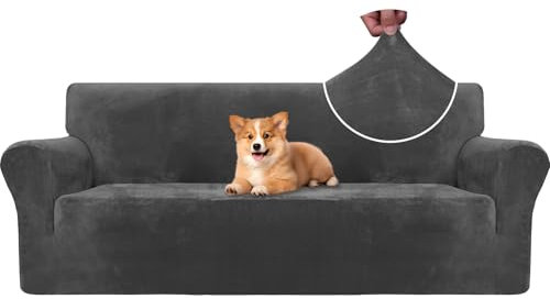 CYCMACO Samt Sofa Überzug 3 Sitzer, Sofabezug Elastische, Couch Überzug Haustier Katze Hunde, Universal Sofa Cover Moderne, Sofahusse Mit Armlehnen, Sofaschoner rutschfest, Grau