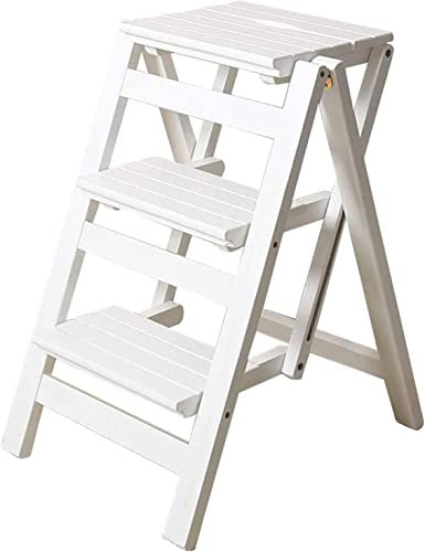 BODHIS Trittleiter, Heim-Tritthocker, zusammenklappbarer Tritthocker, Holzleiter mit 3 Stufen, Multifunktions-Bibliothek, Schlafzimmer, Wohnzimmer, einfach zu verstauen, faltbar