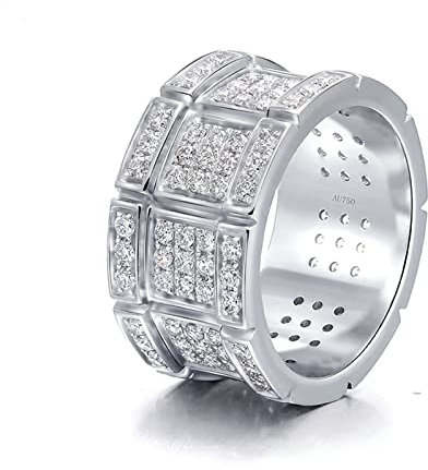 Lieson Verlobungsring für Männer, Ehering Mann Weißgold 750 18K Breit Ring Geometrisch Rund Moissanit Eheringe Weißgold Gr. 65 (20.7)