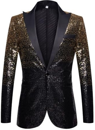 Sakko Herren Glitzer Goldene Hochzeit Party Pailletten Blazer Slim Fit Männer Anzug EIN Knopf Smoking Jackett Herren Silvester Party Glänzende Anzugjacke Langarm Mantel Herrenjacke Performance Kostüm
