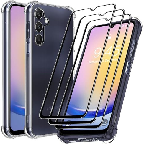 Für Samsung A25 5G Hülle mit 3 Stück Schutzfolie,Samsung Galaxy A25 5G Handyhülle,Displayschutzfolie,Dünne Weiche TPU Transparent Stoßfest Schutzhülle Kratzfest Handy-hulle Case Cover,6,5 Zoll