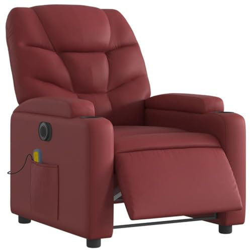 vidaXL Massagesessel, Sessel Elektrisch, Relaxsessel mit Liegefunktion Vibrationsfunktion, Fernsehsessel Liegesessel für Wohnzimmer, Weinrot Kunstleder