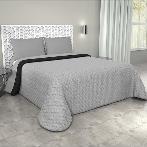 PASSION - Copriletto Trapuntino primavera-estate tinta unita double face 100% poliestere e 100% MADE IN ITALY (Nero/Grigio chiaro, Matrimoniale)