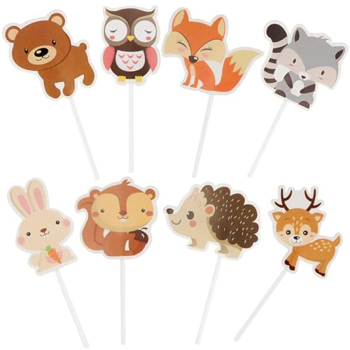 LNQ LUNIQI 24Pcs Woodland Animal Cupcake Toppers, Animal Themed Cake Decorations Cupcake Picks for Birthday Party Anniversary Celebrations