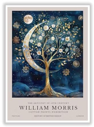 Generic William Morris Druck William Morris Ausstellungsdruck William Morris Mond und Stern Poster Vintage Wandkunst Textilien Kunst Blauer Mond Poster (30,5 x 40,6 cm, ungerahmt)