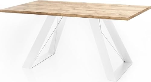 WFL GROUP Esstisch Colter Weiß im Modern Still, Rechteckig Tisch - Ausziehbar von 140 cm bis 240 cm, Pulverbeschichtete Weiße Metallbeine - 140 x 80 cm - Craft Eiche