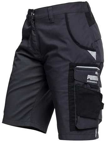 PUMA Workwear Precision X Arbeitsshorts - Kurze Arbeitshose Damen - Robustes, Flexibles Material - Cargohose mit vielen Taschen - Bequeme Passform für Handwerk & Gewerbe - Anthrazit/Schwarz - Gr. 46