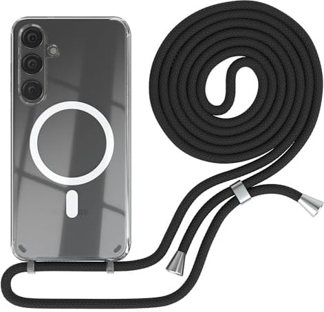 EAZY CASE - Handykette kompatibel mit Samsung Galaxy S24 Plus Kette zum Umhängen Stoßfest Handyhülle für Galaxy S24 Plus Silikon Hülle mit Band Handytasche Transparent als Fallschutz in Schwarz