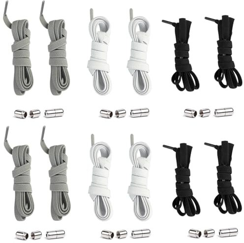 Gentpovth 6 pares Cordones Elásticos Sin Nudo con Hebilla Metal, Cordones ajustables duraderos, Cordones Planos, Para Niños y Adultos, para calzado deportivo casual y zapatillas deporte