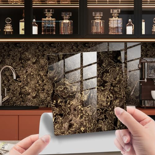 Pegatinas De Azulejos Mármol Marrón Resistente Al Agua Pegatinas De Azulejos De Pared,Pared Cocina,Calcomanía De Pared Pegatina De Pvc Para Decor Azulejos Muebles Baño10X10Cm