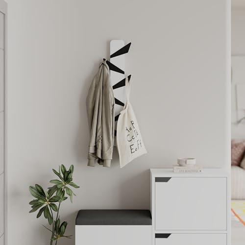 Hocuspicus HOCUS PICUS Moderne Wandgarderobe, Schwarz Metall 6 Garderobenhaken zum Aufhängen, Aufbewahrungsregal 10(B) x75(H) x4.5(T) cm (Weiß)