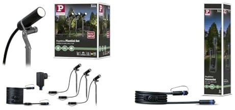 Paulmann 94154 Plug & Shine LED Außenleuchte Spot Plantini Set & 939.26 Outdoor Plug & Shine Connector 2m 1in-2out IP68 2x1,5mm² 93926 Verlängerungskabel Verbindungskabel Aussenbeleuchtung