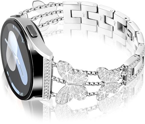 Ocaer Kompatibel mit Samsung Galaxy Watch 7/FE/6/5/4 Armband 40mm 44mm/6 Classic 43mm 47mm/ 5 Pro 45mm, Glitzer Metall 20mm Armband für Samsung Galaxy Watch 4 Classic 42mm 46mm/Active 2,Damen, Silber
