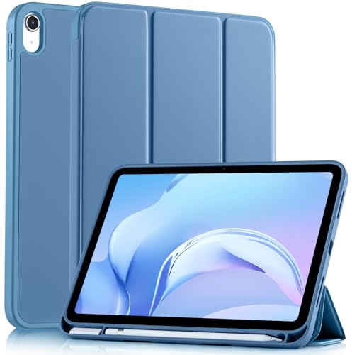 drivego Hülle für iPad (A16) 11. Gen 11 2025/10 10.9 2022, Blau | Flexible TPU Cover Rückseite Schutzhülle mit Stifthalter, Dreifach-Ständer，Unterstützt Touch ID, Auto Schlafen/Wachen