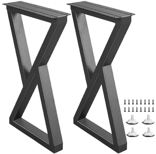 Lot de 2 pieds de table en métal de 61 cm, pieds de meubles robustes de style industriel pour table de chevet, table basse, table d'appoint avec protection de sol réglable, noir (H 61 x l 34 cm)