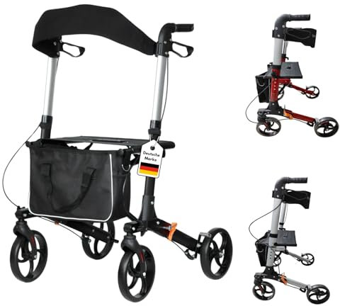 DIVID® Rollator aus Aluminium in 3 Farben 1002 B, Leichtgewicht ideal für Reisen, klappbar, Höhenverstellbar, Gehwagen,Gehhilfe, Praktische Tragetasche, Reflektoren (Schwarz)