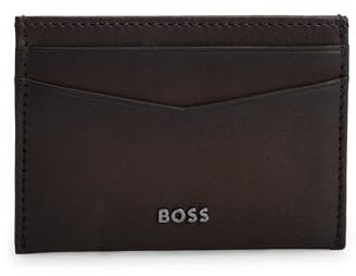 BOSS Herren New Crosstown S S CC Kartenetui aus genarbtem Leder mit Logo-Schriftzug Dunkelbraun Stck