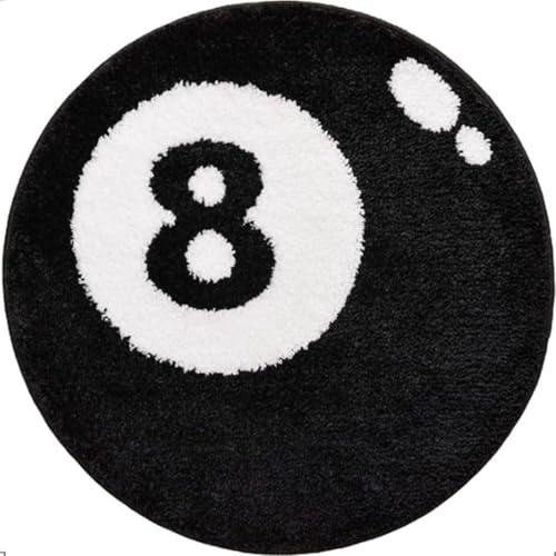 Minicoco Badvorleger, Billardteppich, 8 Bälle, rutschfest, Anti-Schimmel, Y2K, wasserabsorbierende Matte, ultraweiche Mikrofaser, Badezimmerteppich, coole Teppiche, Raumdekor-Zubehör (schwarz)