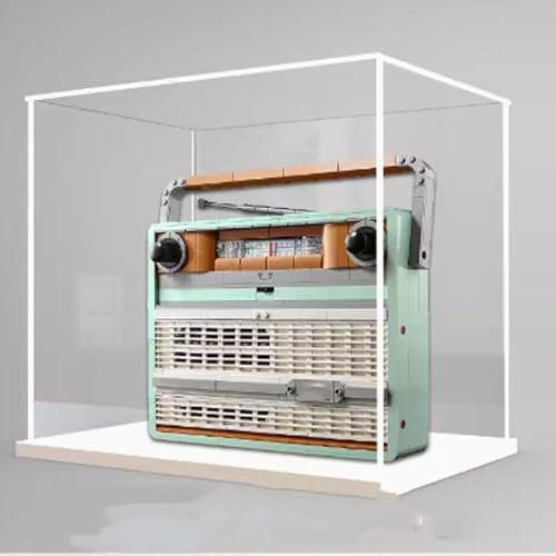 Acrylic Display case, for Lego 10334 Vintage Radio Model ,Dustproof Transparent Collections Display Case. (Display Box only) (White Base)