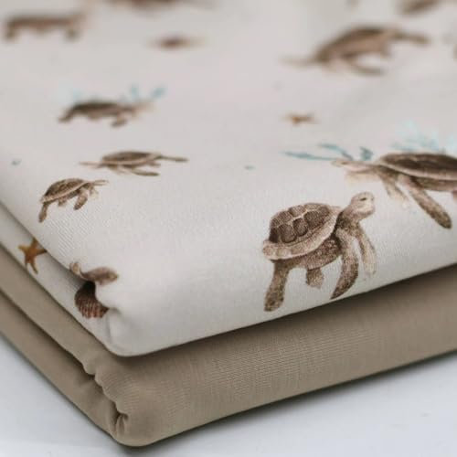 Baumwolljersey Meterware Jungen – Öko-Tex Standard 100 – Jersey Stoff ab 50 cm – elastisch & weich – für Baby- und Kinderkleidung – viele Designs & Motive – am Stück zugeschnitten (Schildkrötenmeer)