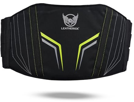 Leatherick Motorrad-Nierengurt für Männer und Frauen – Nierenwärmer aus 1000D-Polyester mit Lendenwirbelstütze und Tasche, perfekt für Biker und Motorradfahrer (Gelb & Grau (X-Large Bis XX-Large))