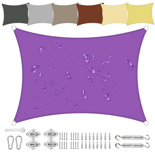 Sichtschutz Sonnensegel Wasserdicht Rechteckig 2x3.5m aus PES-Polyester 95% UV-Schutz Witterungsbeständig Reißfest in Vielen Größen und Farben mit Befestigungsset für Terrasse Garten Balkon-Lila