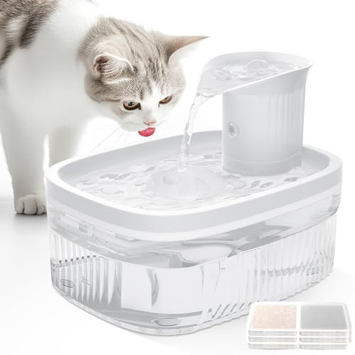 CAWJUG Fontaine a Eau Chat sans Fil 2.5L, Fontaine a Eau Chats Detecteur de Mouvement Rechargeable, Ultra Silencieux & 3 Modes de Fonctionnement, La Fontaine à Chat et aux Petits Chiens