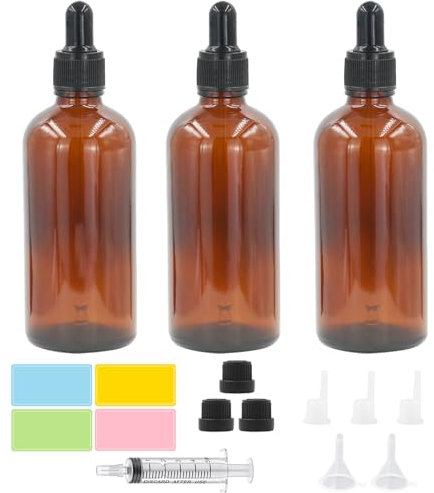 Episkey 3 x 100ml Braunglas Flaschen mit Pipettenflasche Pipette & Tropfeinsatz Aromatherapie Fläschchen Apothekerflasche Pipette für Ätherische Öle, DIY-Mischungen,Parfümöle (Braun, 100ml)