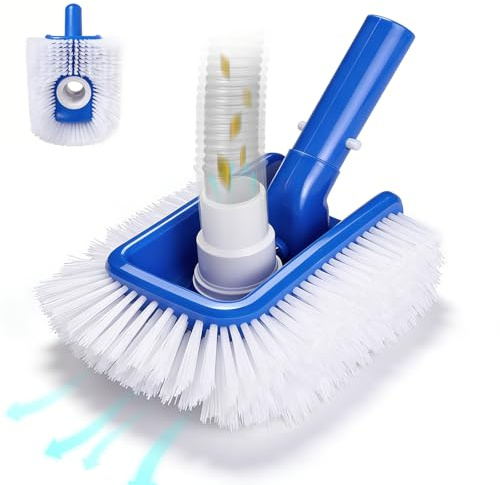 Cabezal de cepillo de piscina con cabezal de aspiradora para piscinas enterradas y sobre el suelo, cepillo de nailon redondo resistente para limpieza de escobas de piscina con conexión de manguera