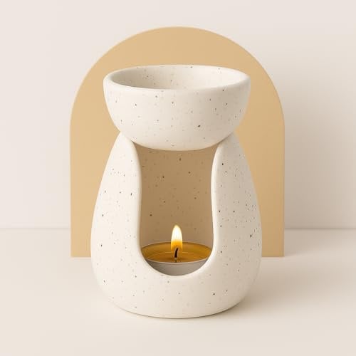 Ceramic Essential Oil Burner – Wax Melt Burner with Tealight Holder – Speckled Aromatherapy Diffuser for Home, Spa, Yoga & Meditation – Heat-Resistant, Removable Bowl, Easy to Clean – Relaxing Gift