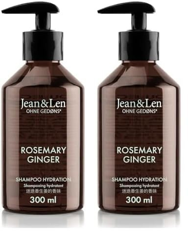 Jean & Len Feuchtigkeit Shampoo Rosemary & Ginger, für trockenes und sprödes Haar, mit Feuchtigkeitskomplex, würzig-frischer Duft von Rosmarin & Ingwer, ohne Parabene und Silikone, 300 ml