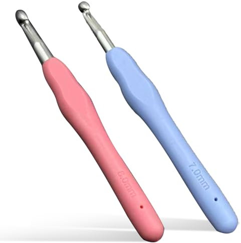 2 Stück Häkelnadeln,Häkelnadel 8mm,Häkelnadel 7mm,Bunt Griff Häckelnadeln Set,Häkelnadel,Häkelnadeln Crochet Hook,Ergonomische Frame für Anfänger und Häkelgarn,aus Kunststoff Komfortgriff,Häkelset