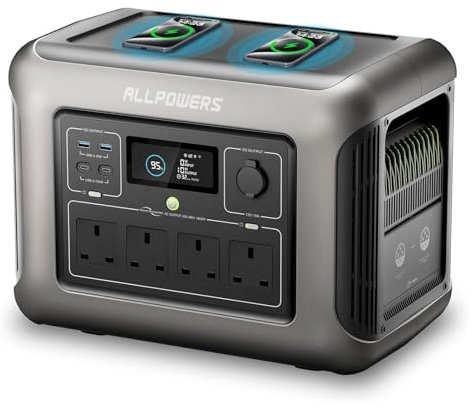 ALLPOWERS R1500 Portable Power Station,1152Wh LiFePO4 Battery,1800W AC/100W USB-C/15W Wireless Output,0-80% in 40 Min Fast Charge,Solar Generator for Outdoor Camping,Off-grid Living,RV,Emergency