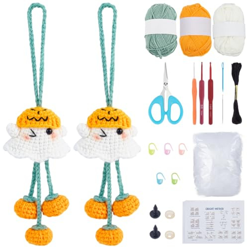 ORIGACH 2 Set Halloween Geist & Mini Kürbis Häkelset Für Anfänger DIY Gruseliges Amigurumi Set Mit Videoanleitung Garn