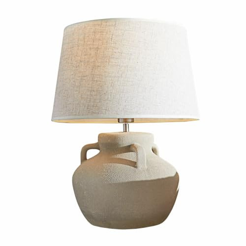 LOBERON Tischlampe Parya, creme | Antik Anmutender Lampenfuß, Rustikaler Charakter, Schlichte Formgebung, Zeitloses Design, Tischleuchte, Keramik, Leinen