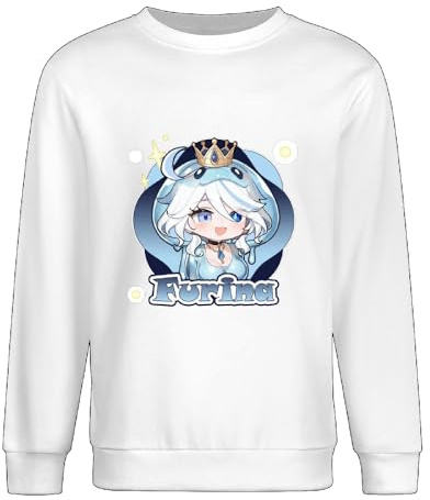 PLAYDOM Genshin Impact Furina Impression Sweat Col Rond Noir/Blanc Coton Unisexe Gaming Merch (White-B,5TG)