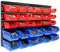Wall Mounted Storage Bins Backboard DIY Stackable Workshop Storage for Tools Hardwares Crafts 64 x 41cm Plastic Bin Panel Rack with Screws for Tool Shed Garage Workshop (Red+Blue)