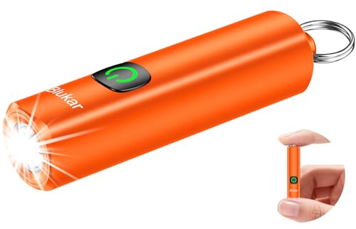 Blukar Taschenlampe LED Aufladbar, 360L Mini EDC Taschenlampen mit 3 Lichtmodi, Klein Flashlight Tragbar mit Schlüsselanhänger, IPX6 Wasserdichte Handlampe für Wandern, Notfäll, Camping usw. -Orange