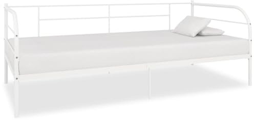 Qnhdfrt Tagesbett Rahmen Weiß Metall 90x200 cm Multifunktionales Sofabett als Gästebett oder Heimbett mit Stabiler Metallkonstruktion und Leichter Montage
